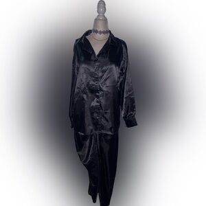 Black Satin Pajama Set